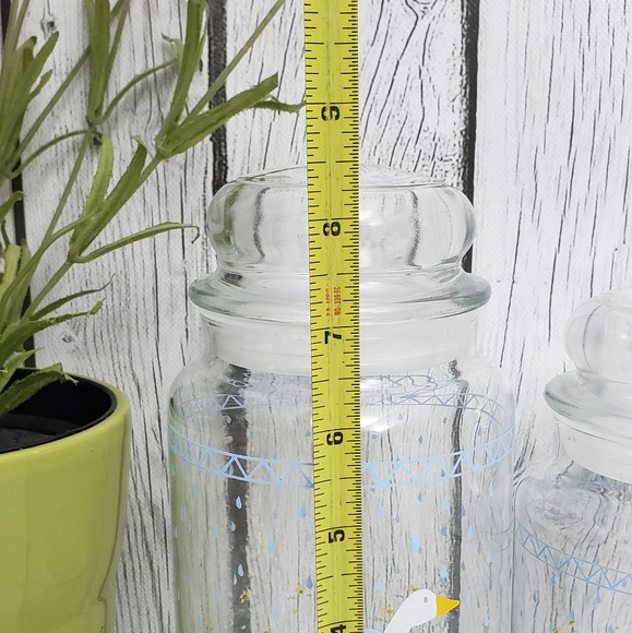 Vtg Country Geese Blue Ribbon Bow Glass Jar Canister w/Lid Set of 3 - Picture 4 of 9